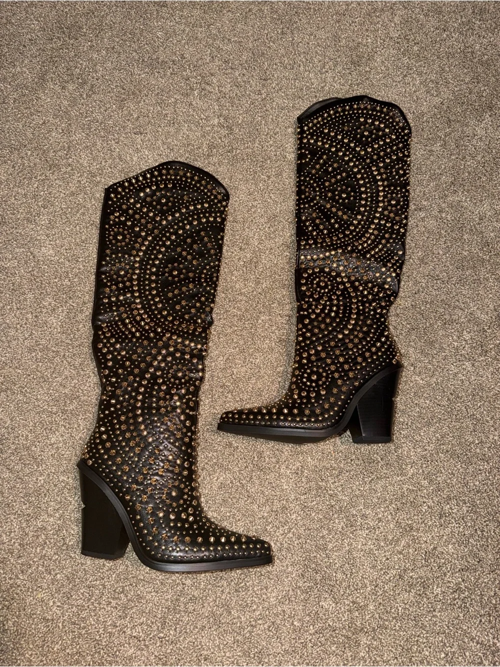 Azalea Wang Studded Black Knee-High Women's Boot